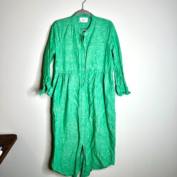 Tuckernuck Lydell Sea Green Linen Maxi Shirt Dress Beach Vacation Boho Sz M - Picture 2 of 5